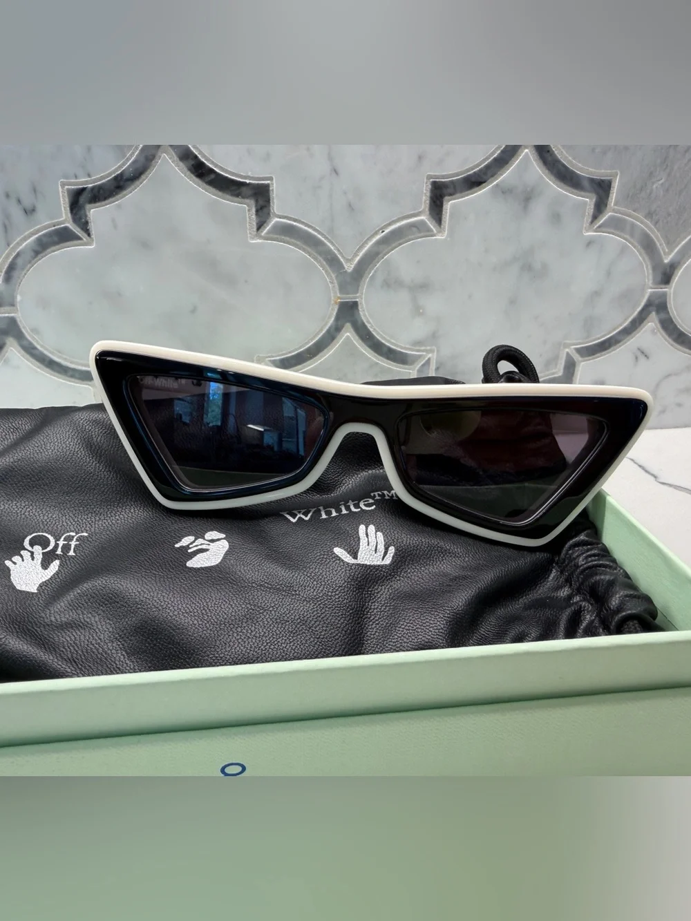 Off-White Black and White Angular Cat-Eye Sunglasses